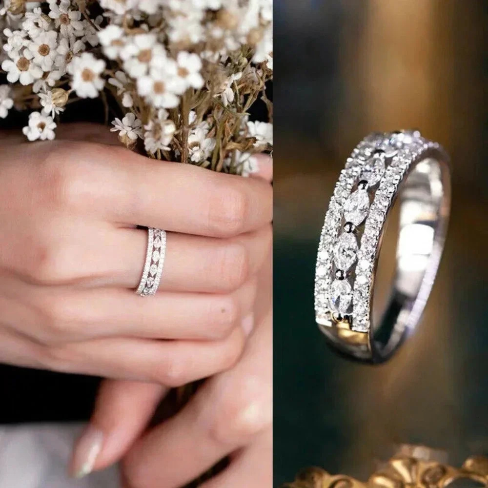NEW 925 Sterling Silver Diamond Ring Band Pave Diamond Ring Band
